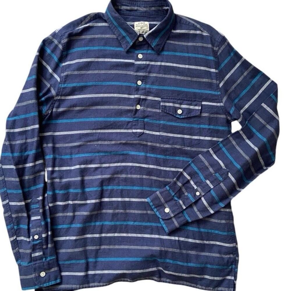 J.crew 100% Cotton Blue Striped Work shirt Pullover Collared Long Sleeve
